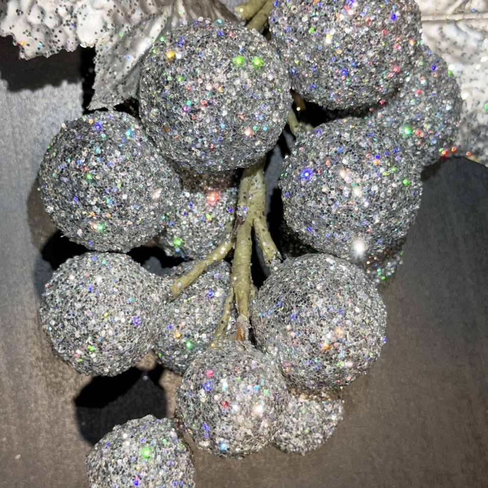 Vtg 2000 Enesco Glitter Grapes Ornament Silver Sparkle Decor Glam Cottagecore - Picture 7 of 8